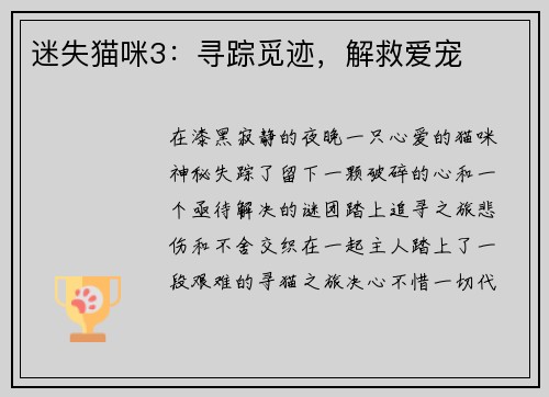 迷失猫咪3：寻踪觅迹，解救爱宠
